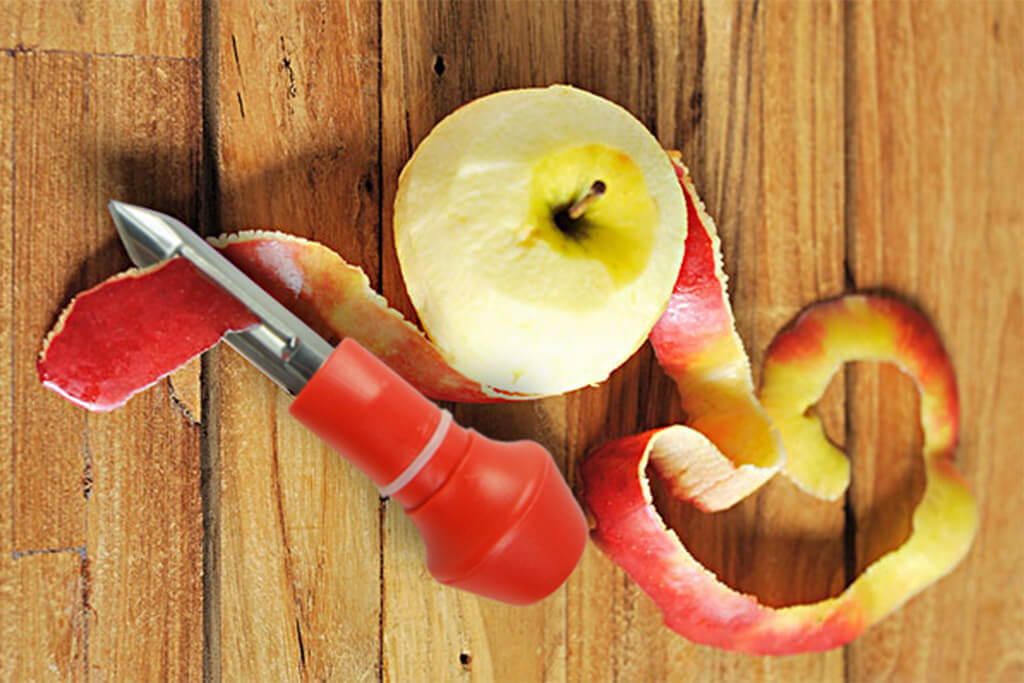 Stainless Steel swivel peeler with built-in potato eyes remover.