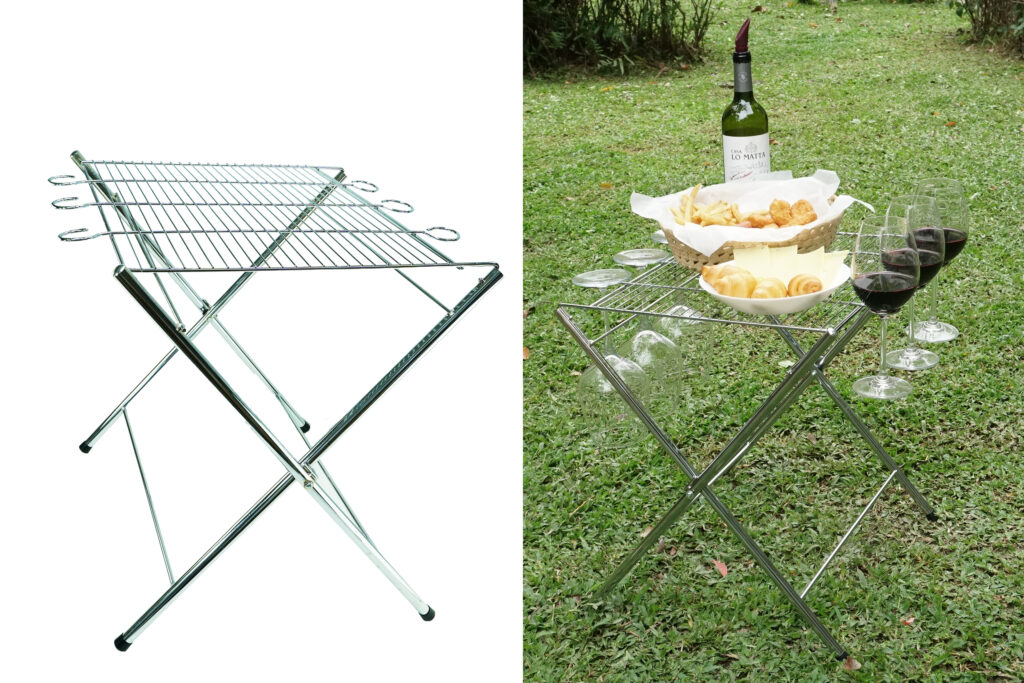 portable picnic table with stemware holder. Perfect for picnic, camping and outdoor party.