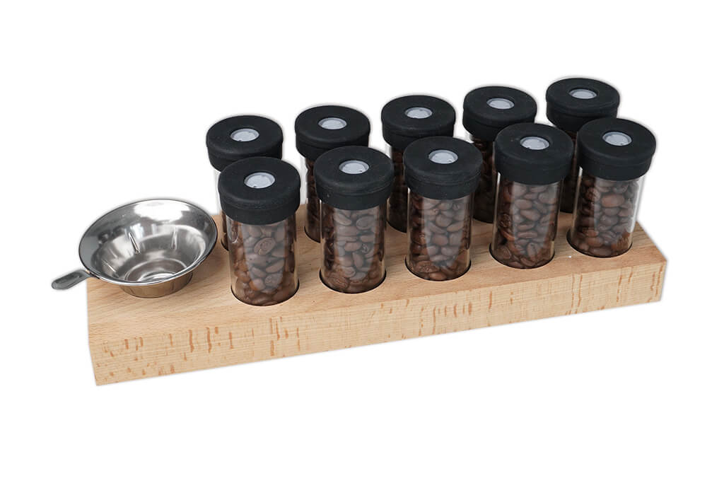 Coffee beans glass containers with coffee beads