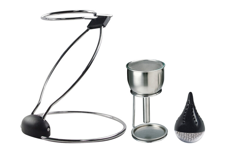 FOLDABLE DECANTER RACK and CLEANING BEADS and WINE AERATOR and STRAINER